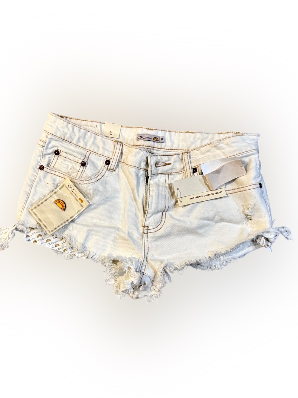NWT C&C California Signature Low-Rise Cut-off Distressed Frayed Hem White Denim